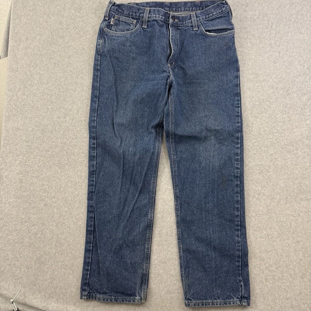 Carhartt Jeans Mens 38x32 Blue Fr Fire Resistant Relaxed Straight Work Denim